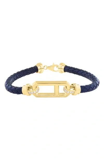 Effy Diamond & Woven Leather Cord Bracelet In Gold