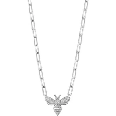 Effy Diamond Bee Pendant Paperclip Necklace In Silver