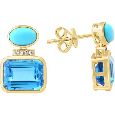 Effy Diamond, Blue Topaz & Turquoise Stud Earrings