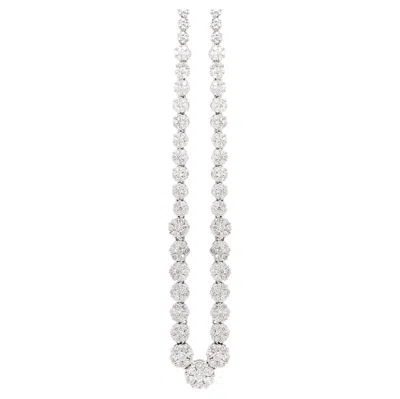 Pre-owned Effy Diamond Cluster And 14 Carat White Gold Graduated Tennis Collar Necklace