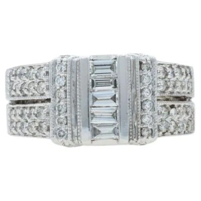 Pre-owned Effy Diamond Cluster Cocktail Band - White Gold 14k Baguette 1.25ctw Ring