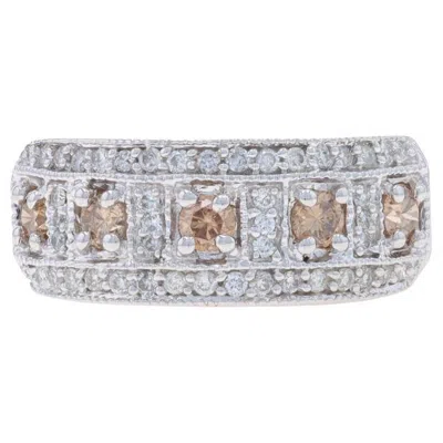 Pre-owned Effy Diamond Cluster Cocktail Band - White Gold 14k Round 1.00ctw Milgrain Ring