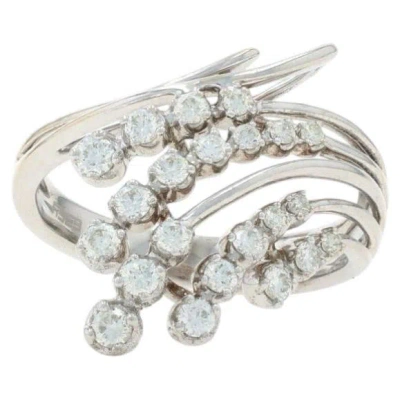 Pre-owned Effy Diamond Cluster Cocktail Bypass Ring - White Gold 14k Round .50ctw Spray