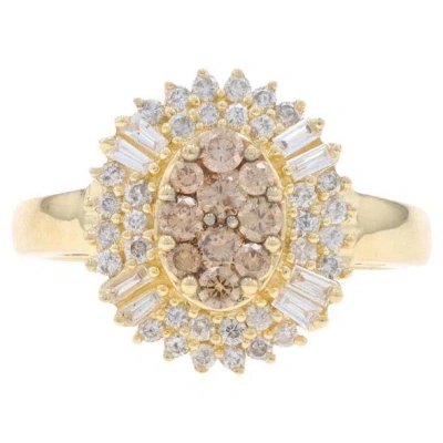Pre-owned Effy Diamond Cluster Halo Ring - Yellow Gold 14k Baguette & Round 1.00ctw