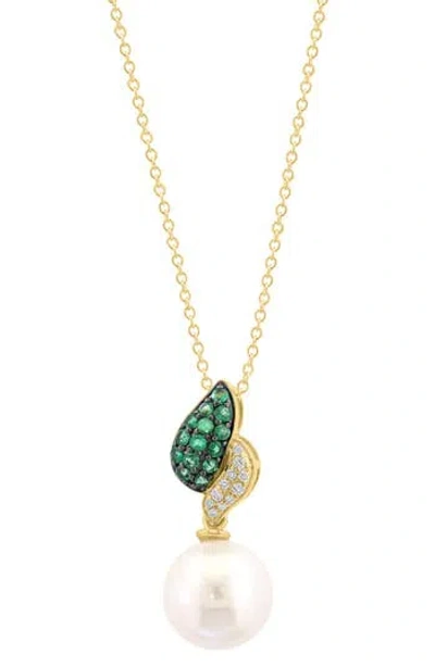 Effy Diamond, Emerald & Cultured Pearl Pendant Necklace In Gold