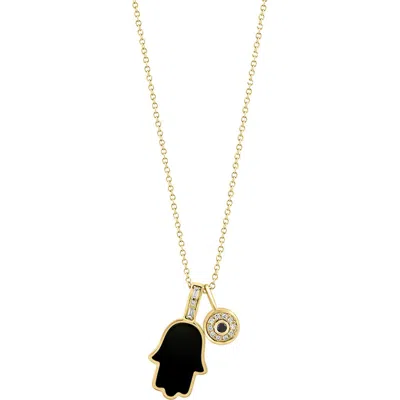 Effy Diamond Evil Eye & Onyx Hamsa Pendant Necklace In Black
