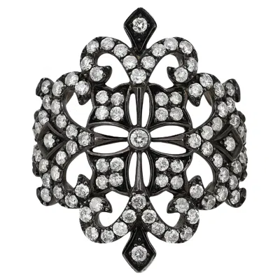 Pre-owned Effy Diamond Filigree Statement Ring 14k White Gold Black Rhodium Plating Sz7