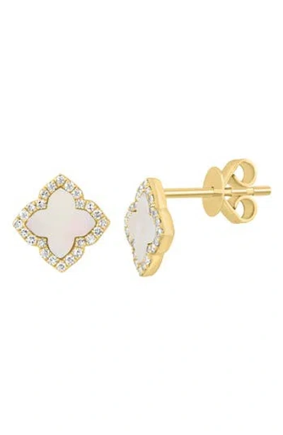 Effy Diamond Halo Mother-of-pearl Clover Stud Earrings In Gold