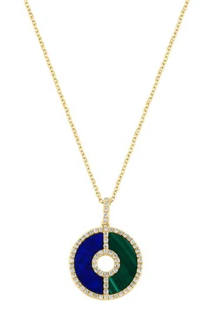 Effy Diamond, Lapis Lazuli & Malachite Circle Pendant Necklace In Gold