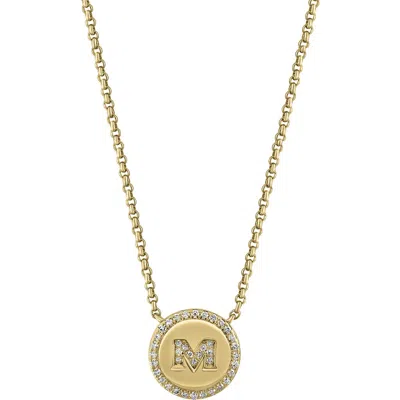 Effy Diamond 'm' Initial Disc Pendant Necklace In Gold