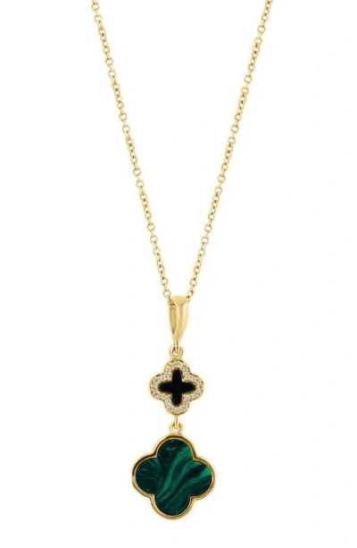 Effy Diamond, Malachite & Onyx Clover Pendant Necklace In Gold