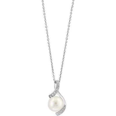 Effy Diamond Pavé Cultured Pearl Pendant Necklace In Silver