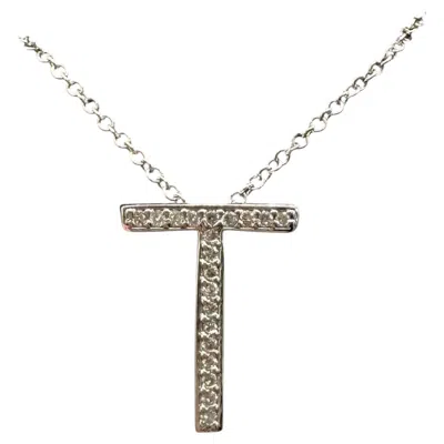 Pre-owned Effy Diamond T Initial Necklace 14k White Gold 0.11ctw 18in