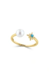 Effy Diamond, Turquoise & Freshwater Pearl Split Shank Ring In Gold