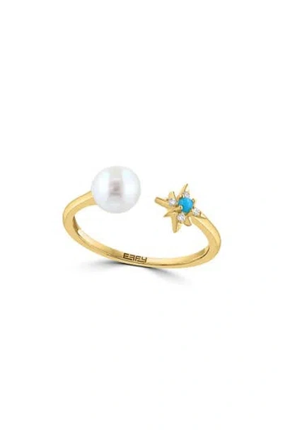 Effy Diamond, Turquoise & Freshwater Pearl Split Shank Ring In Gold