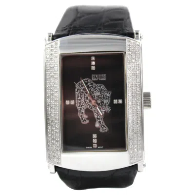 Pre-owned Effy Diamonds Pave Dial Luxury Swiss Quartz Exotic Leather Band Watch In Multi