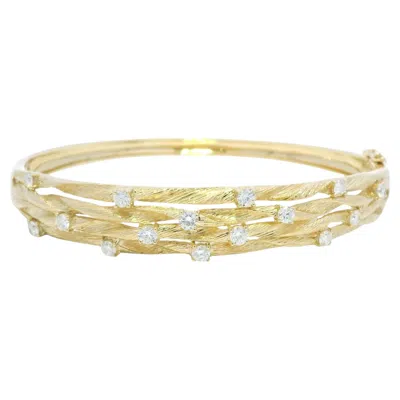 Pre-owned Effy D'oro By  14k Yellow Gold Natural Diamond Textured Bangle Bracelet