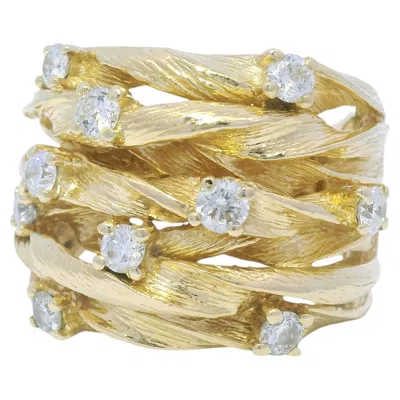 Pre-owned Effy D'oro By  14k Yellow Gold Natural Diamond Wide Textured Ring