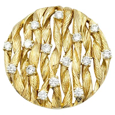 Pre-owned Effy D'oro Circle Pendant With Diamonds In Textured 14 Karat Yellow Gold