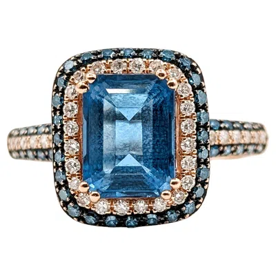 Pre-owned Effy Double Halo London Blue Topaz & Diamond Ring In 14k Rose Gold In Red