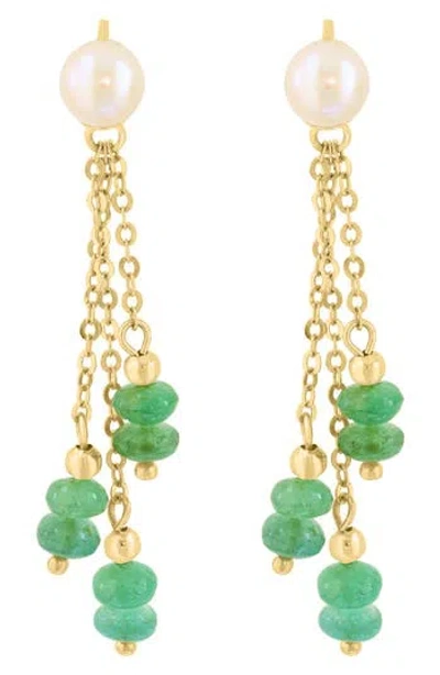 Effy Emerald & Freshwater Pearl Drop Earrings In Gold
