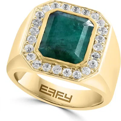 Effy Emerald & White Sapphire Halo Ring In Gold-plated Sterling Silver