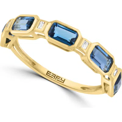 Effy Emerald Cut Blue Stone & Diamond Band Ring In Gold