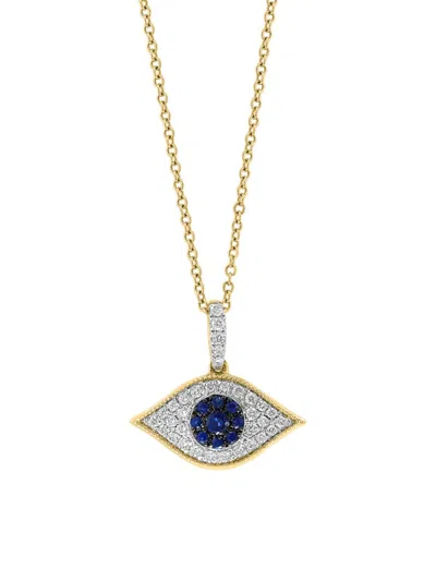 Effy Eny Women's 14k Goldplated Silver, Sapphire & Diamond Evil Eye Pendant Necklace