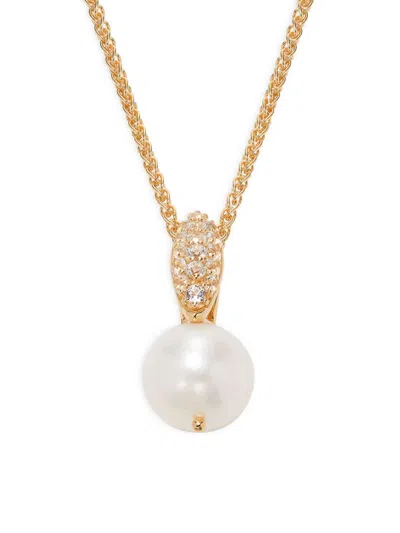Effy Eny Women's 14k Goldplated Sterling Silver, 10mm Freshwater Pearl & White Topaz Pendant Neckalc