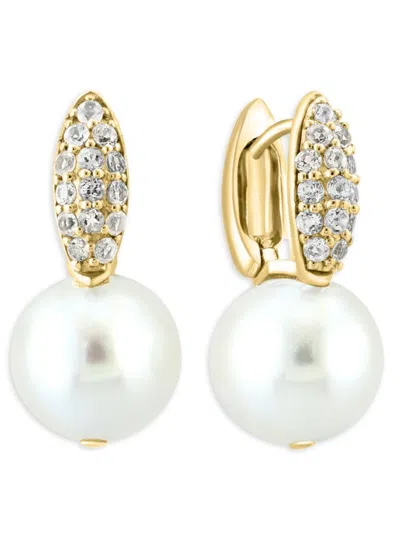 Effy Eny Women's 14k Goldplated Sterling Silver, 12mm Freshwater Pearl & White Topaz Drop Earrings