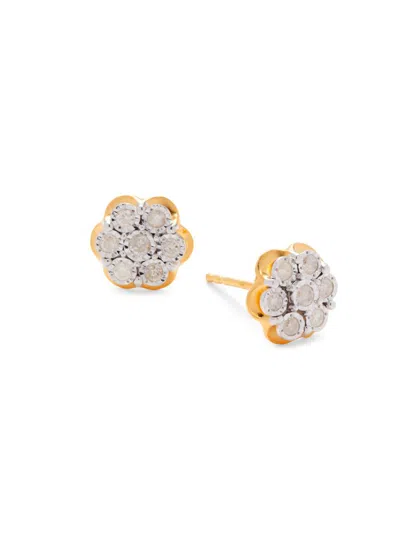 Effy Eny Women's 14k Goldplated Sterling Silver & 0.23 Tcw Diamond Flower Stud Earrings In Metallic