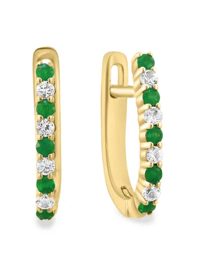 Effy Eny Women's 14k Goldplated Sterling Silver, Emerald & Diamond Huggie Earrings
