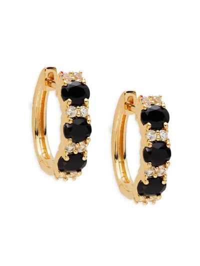 Effy Eny Women's 14k Goldplated Sterling Silver, White Sapphire & Onyx Huggie Hoop Earrings