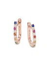 Effy Eny Women's 14k Rose Goldplated Sterling Silver, Diamond & Multicolor Sapphire Huggie Earrings In Silver