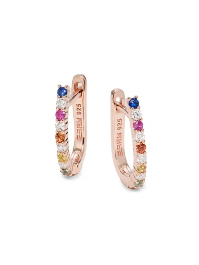 Effy Eny Women's 14k Rose Goldplated Sterling Silver, Diamond & Multicolor Sapphire Huggie Earrings