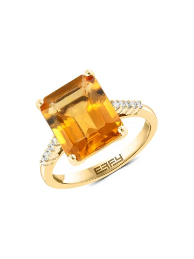 Effy Eny Women's 14k Yellow Gold, Citrine & Diamond Ring