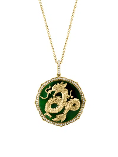 Effy Eny Women's 14k Yellow Gold, Jade & Diamond Pendant Necklace
