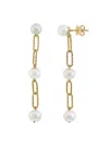 EFFY ENY WOMEN'S 14K YELLOW GOLDPLATED STERLING SILVER & 7-8MM ROUND WHITE FRESHWATER PEARL DROP EARRINGS