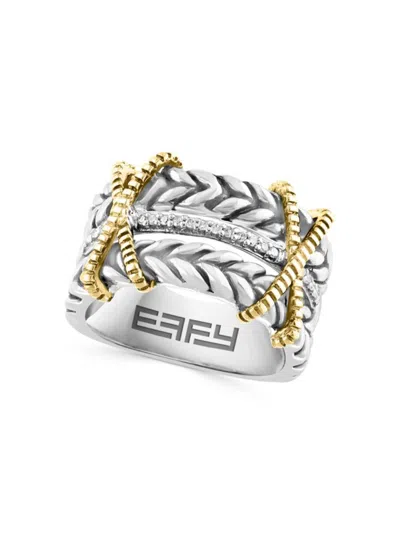 Effy Eny Women's 18k Goldplated Sterling Silver, Sterling Silver & 0.08 Tcw Diamond Crisscross Ring In Metallic