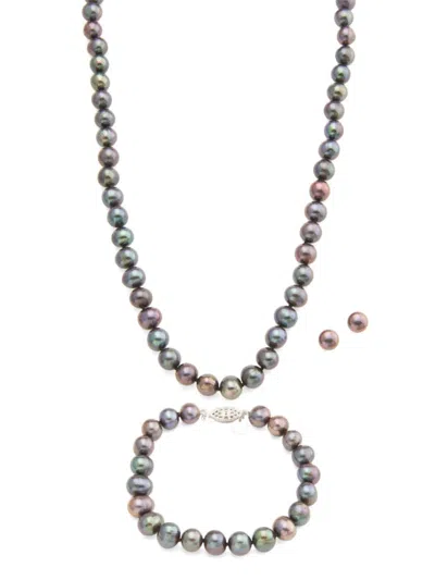 Effy Eny Women's 3-piece Sterling Silver & Freshwater Pearl Bracelet, Earrings & Necklace Set