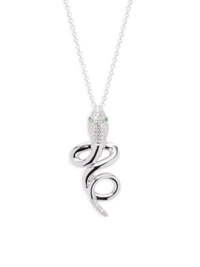 Effy Eny Women's Eny Sterling Silver & 14k White-gold-plated Diamond & Tsavorite Snake Pendant Neckl