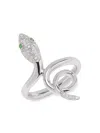 Effy Eny Women's Eny Sterling Silver & 14k White-gold-plated Diamond & Tsavorite Snake Ring In Silver