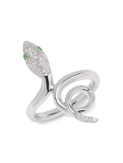 Effy Eny Women's Eny Sterling Silver & 14k White-gold-plated Diamond & Tsavorite Snake Ring
