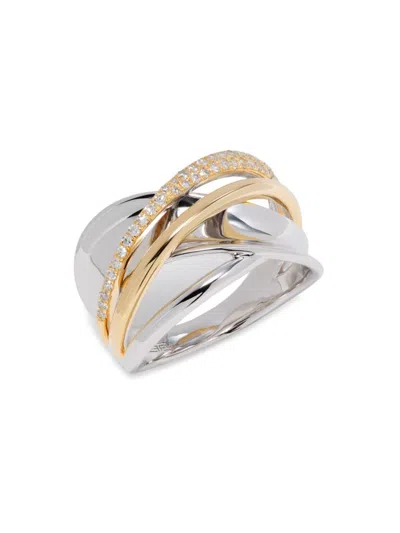 Effy Eny Women's Eny Sterling Silver & 14k Yellow-gold-plated Diamond Crossover Ring In Multi