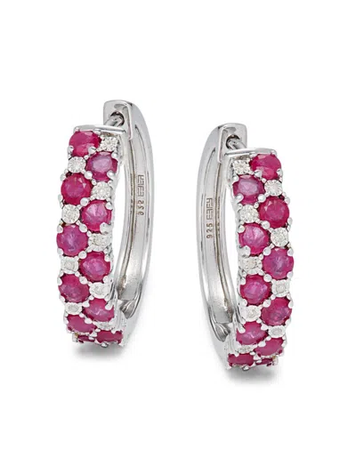 Effy Eny Women's Sterling Silver, Diamonds & Ruby Earrings