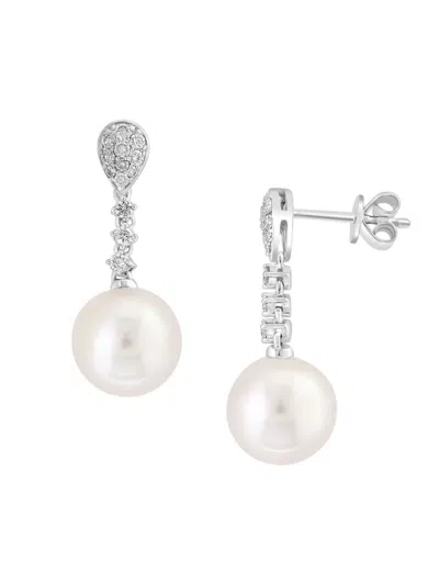 Effy Eny Women's Sterling Silver, 10mm Freshwater Pearl & Diamond Drop Earrings