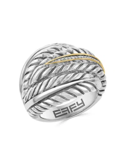 Effy Eny Women's Sterling Silver, 14k Gold & 0.06 Tcw Diamond Dome Ring