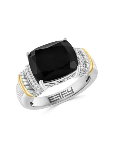Effy Eny Women's Sterling Silver, 14k Yellow Gold, Onyx & Diamond Ring