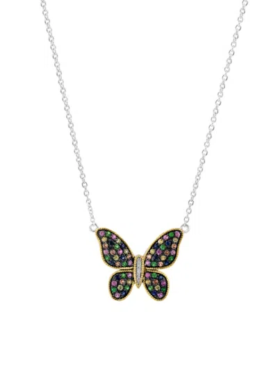 Effy Eny Women's Sterling Silver, 14k Yellow Gold, Sapphire, Diamond & Tsavorite Butterfly Pendant Necklace