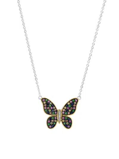 Effy Eny Women's Sterling Silver, 14k Yellow Gold, Sapphire, Diamond & Tsavorite Butterfly Pendant N